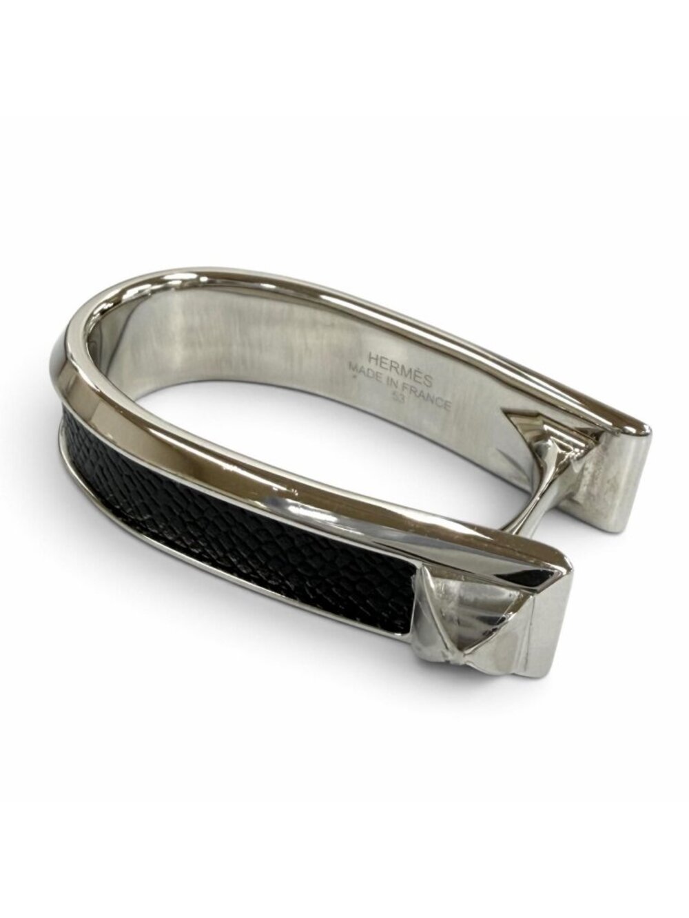 Hermes Ring Joquette Double Silver Black Metal Veau Epsom 53 French